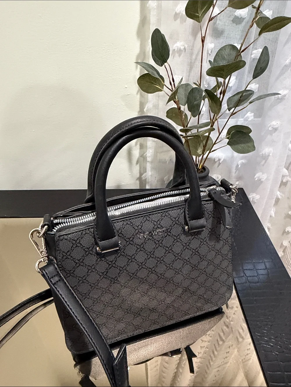 Nine West Black Monogram Top-Handle Satchel